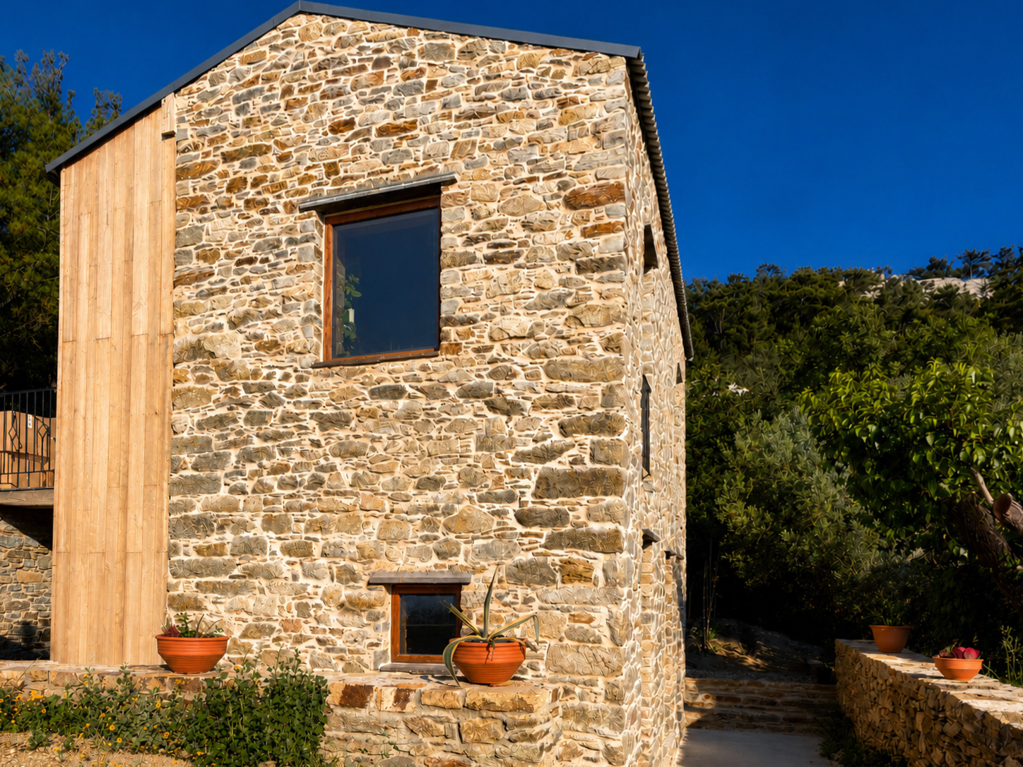 Stone gable and garden path
